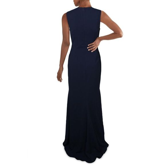 Carmen Marc Valvo Womens Navy Laser Cut Ruffle Sheath Formal Dress Gown NWT - Picture 2 of 2